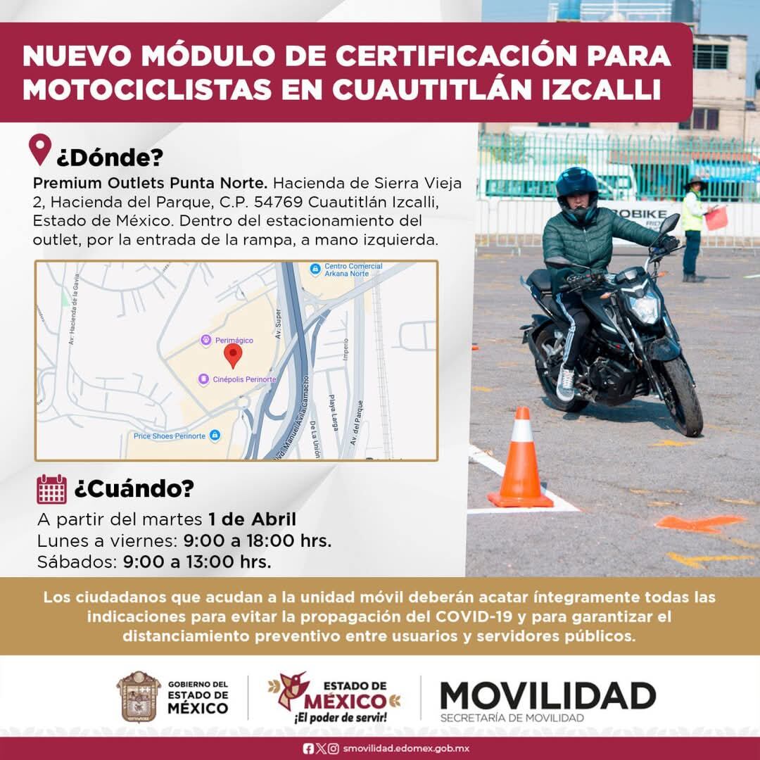 Nuevo módulo de atención para certificación de motociclistas en Cuautitlán Izcalli (Gob. Edomex)