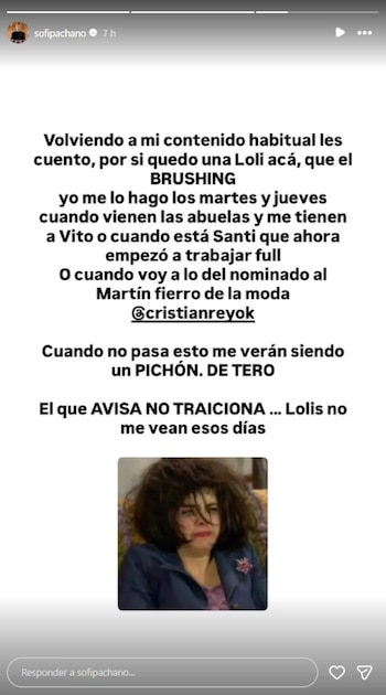 El ida y vuelta de Sofia Pachano en su instagram