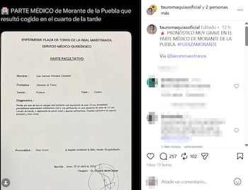 Parte médico de Morante de la Puebla. (Instagram @tauromaquiasoficial)
