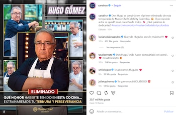 Hugo Gómez dejó la competencia tras presentar un arroz con leche con cilantro, combinación que no convenció al jurado de MasterChef Celebrity 2026 - crédito canalrcn / Instagram