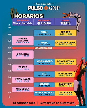 El Festival Pulso GNP se llevará a cabo este 10 de octubre en el Autódromo de Querétaro, ubicado en el municipio de El Marqués. (X/ @PulsoGNP)