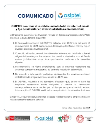 Comunicado de Osiptel.