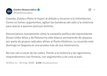 Centro Democrático rechazó lo que sería hostigamiento a Álvaro Uribe