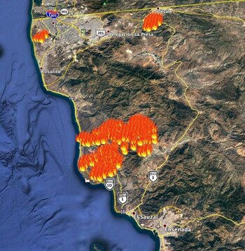 Mapa de los incendios en