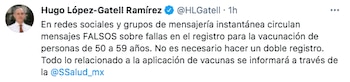 El subsecretario recordó que todo lo relacionado con la vacunación se informará a través de los canales oficiales de la SSa (Foto: captura de pantalla / Twiiter@HLGatell)