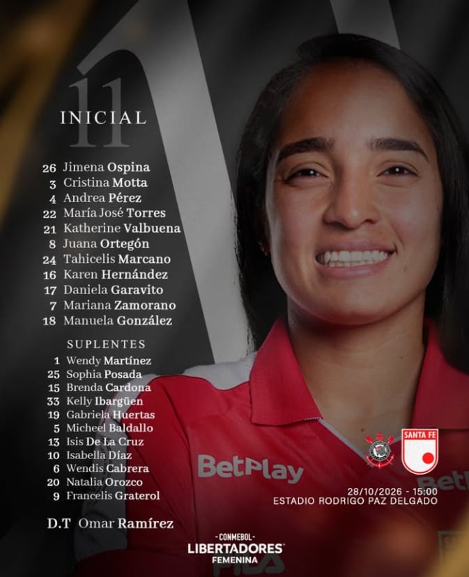 Once titular de Independiente Santa Fe para enfrentar a Cortinthians - crédito @santafeleonas/Instagram