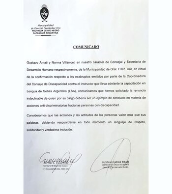 La nota del municipio de