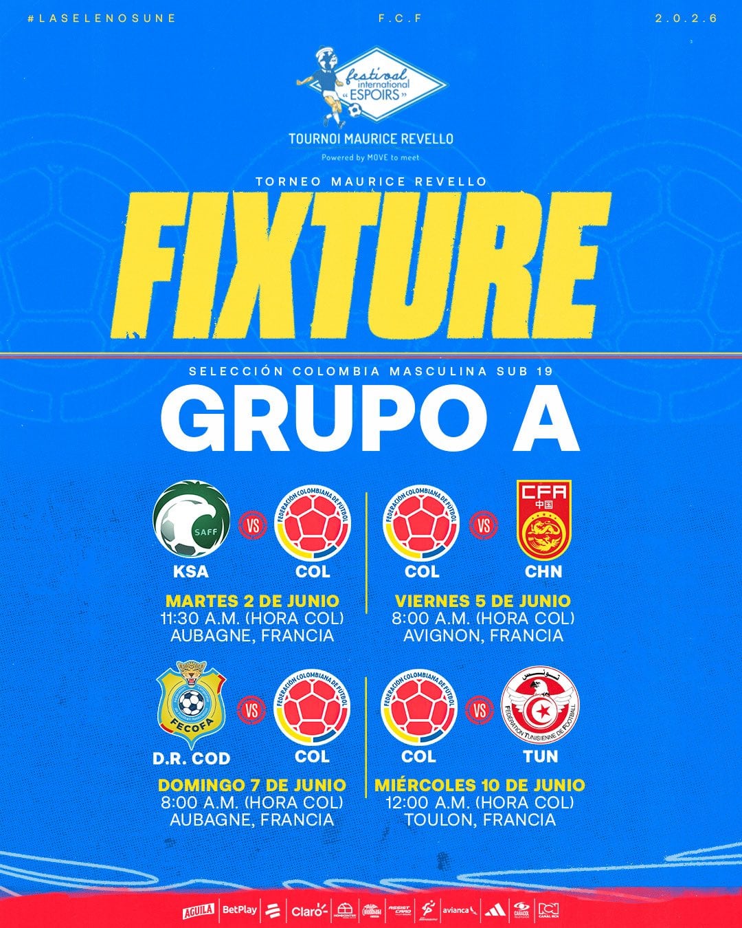 Estos serán los partidos de la selección Colombia en el Torneo Maurice Revello - crédito FCF