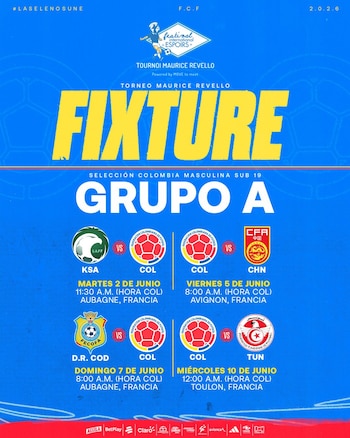 Estas são as partidas da seleção colombiana no Torneio Maurice Revello – Crédito FCF