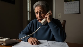 Adulto mayor preocupado al responder el teléfono: Posible estafa - VisualesIA ScribNews