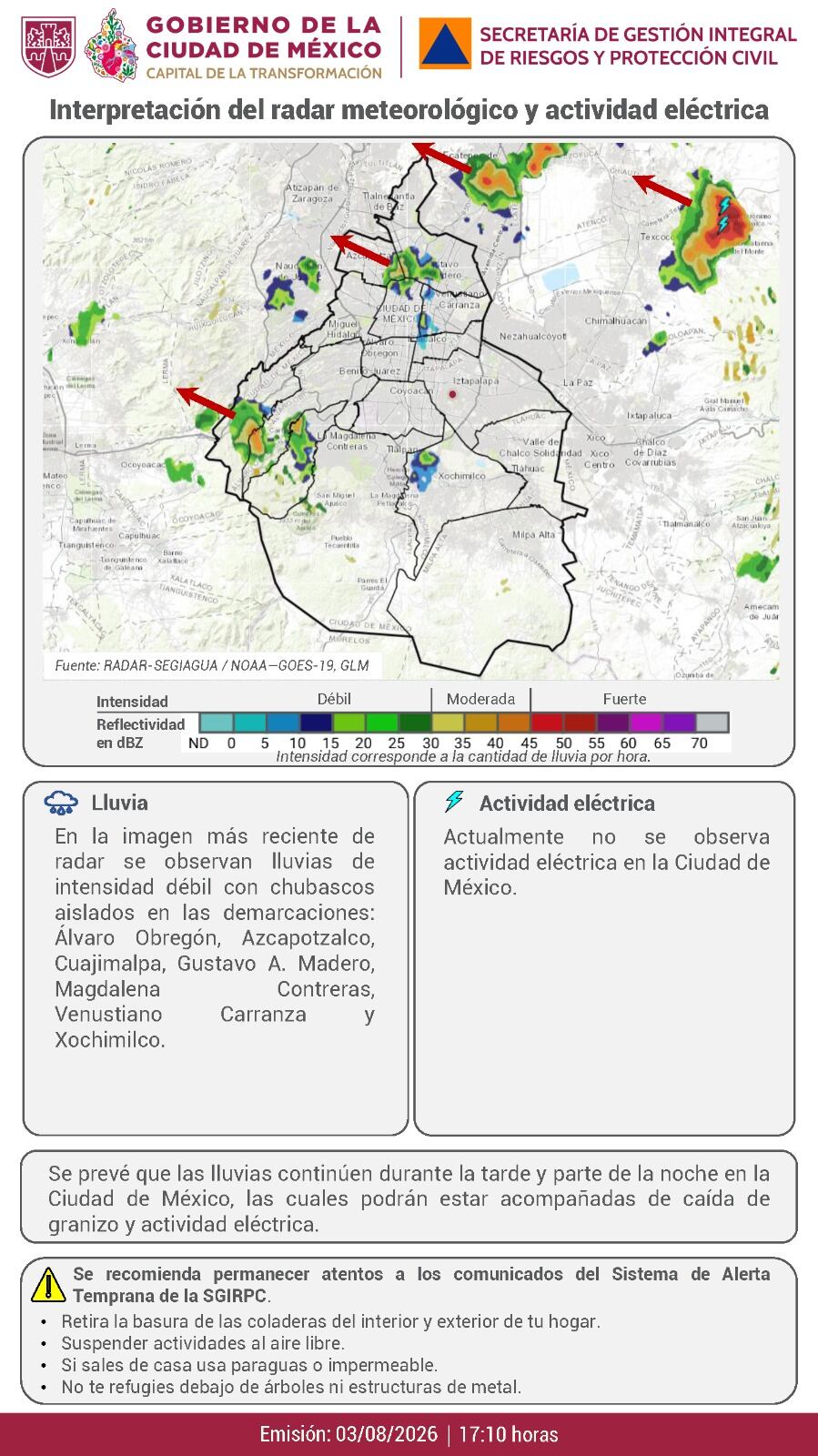 Radar meteorológico y pronóstico de lluvias para la Ciudad de México. (Gobierno de la Ciudad de México)