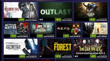 Portadas de videojuegos en una plataforma digital con porcentajes de descuento y precios listados en pesos colombianos