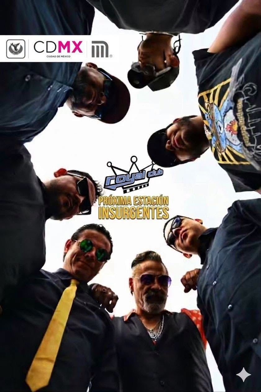 Integrantes de la agrupación musical Royal Club posan en contrapicado para anunciar un evento en la estación Insurgentes del Metro de la Ciudad de México. (Royal Club Ska/Facebook)