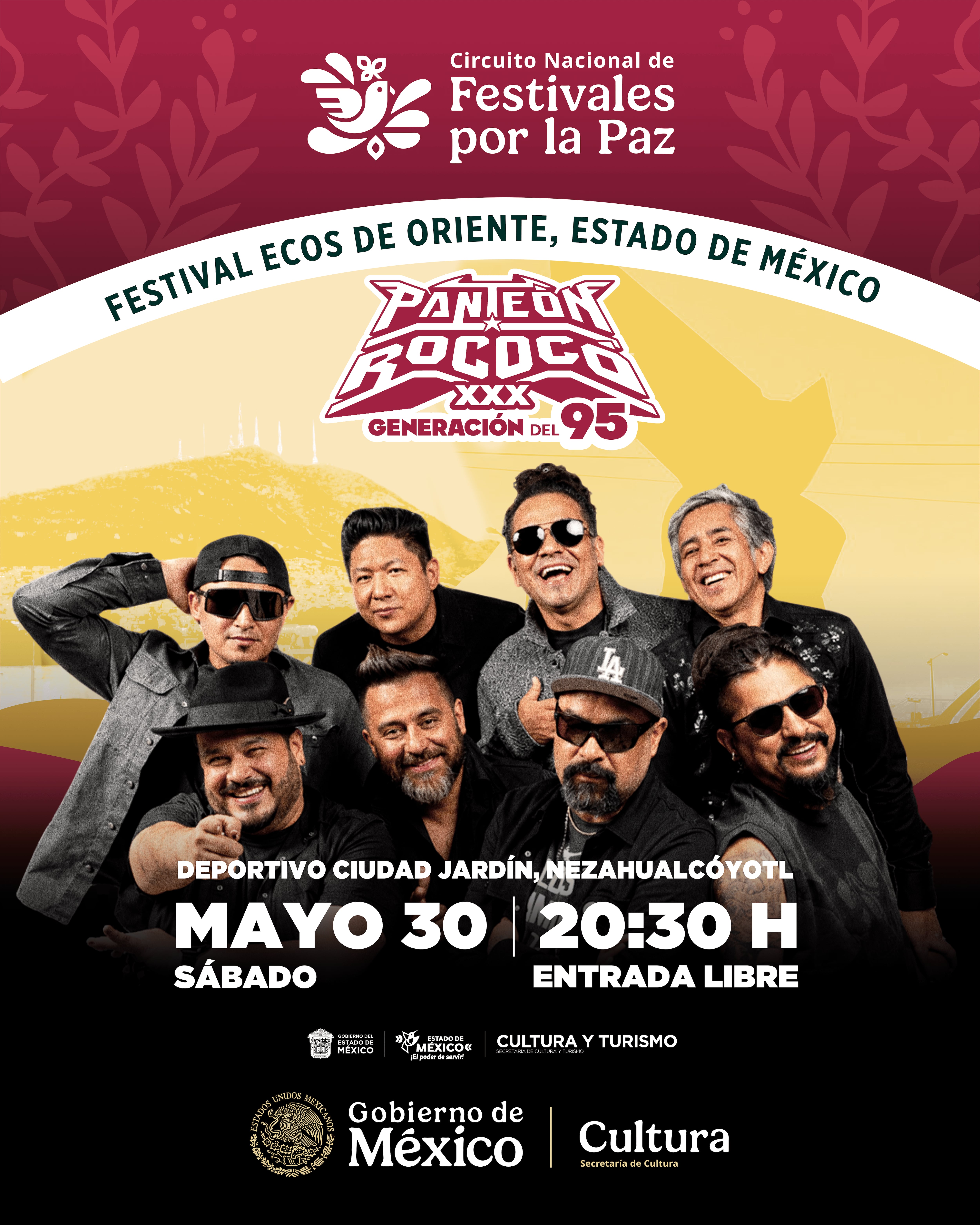 El icónico grupo Panteón Rococó se presenta en el Festival Ecos de Oriente, parte del Circuito Nacional de Festivales por la Paz en el Estado de México. (Festivales por la Paz/Secretaría de Cultura)