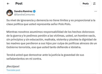 Sandra Ramírez le contestó al