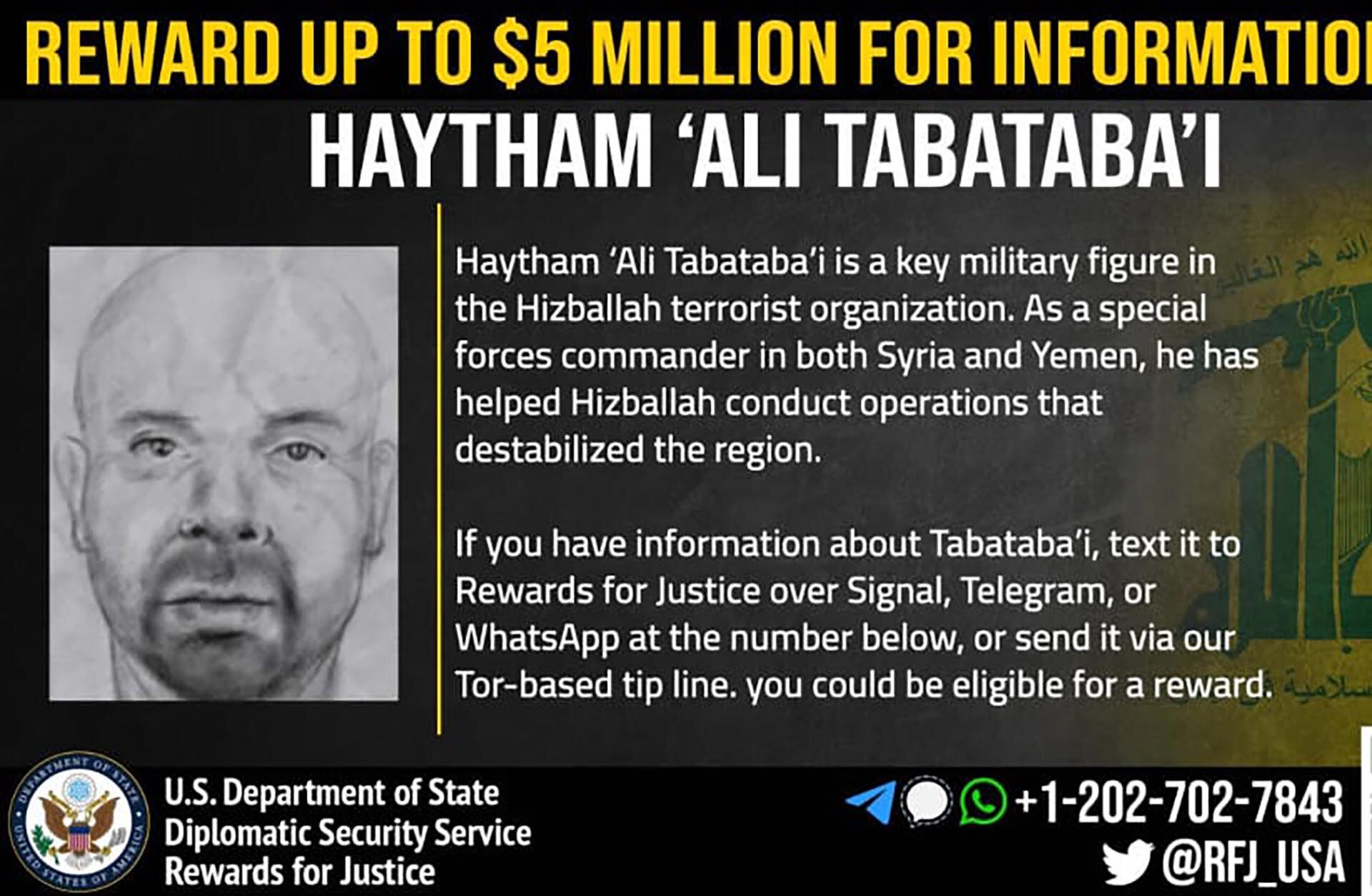 Ali Tabatabai se encontraba escondido en un edificio ubicado al sur de Beirut (Crédito: Departamento de Estado de EEUU)