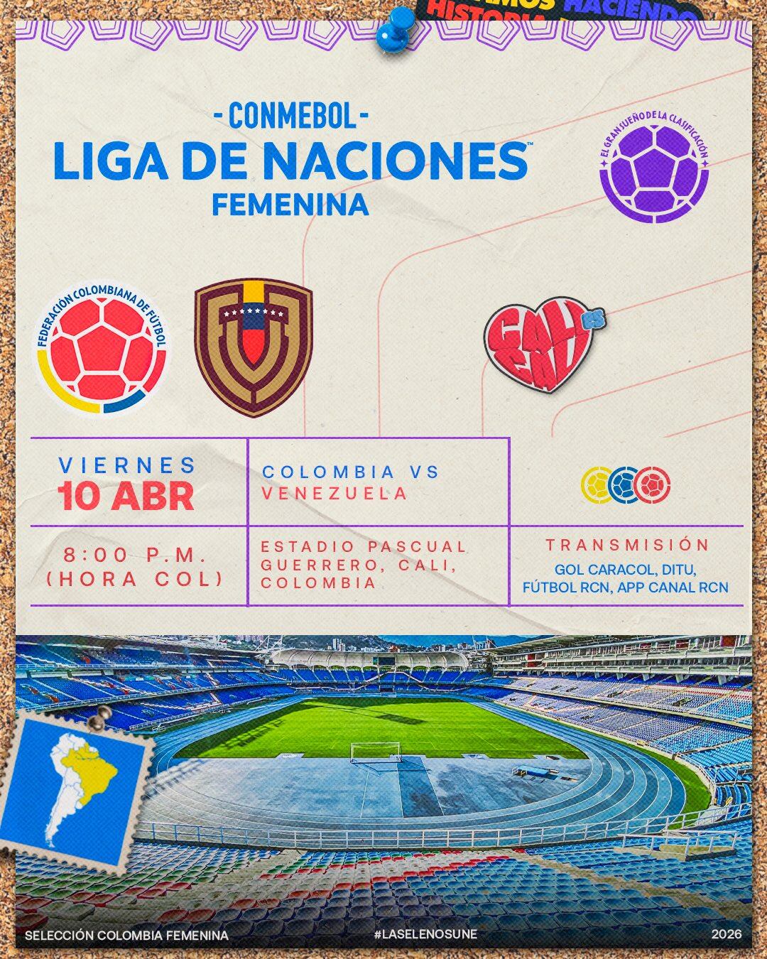 Afiche del partido de la selección Colombia vs. Venezuela - crédito Federación Colombiana de Fútbol