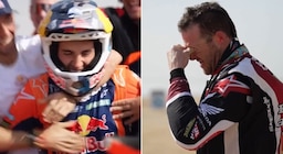 La reacción del norteamericano Brabec al encontrar al argentino Benavides en la meta y enterarse que había perdido el título del Rally Dakar por 2 segundos