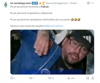 El “Eli eli eli eli eliminados” volvió a ser tendencia entre hinchas y rivales - crédito @unverdolagamas1X