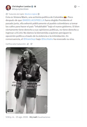 Christopher Landau confirmó que le quitaron visa a Viviana Marín