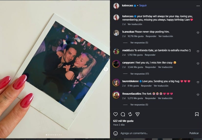 Kate Cassidy celebró el cumpleaños de Liam Payne con una emotiva publicación.
