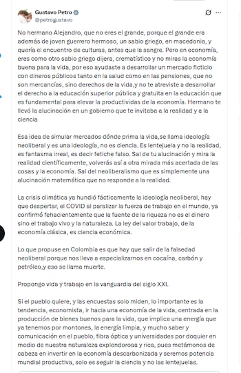 El presidente Gustavo Petro señaló