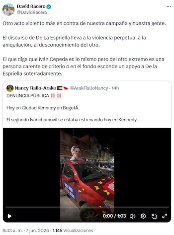 David Racero cuestionó incitación a la violencia y rechazó equiparaciones con Iván Cepeda - crédito @DavidRacero/X