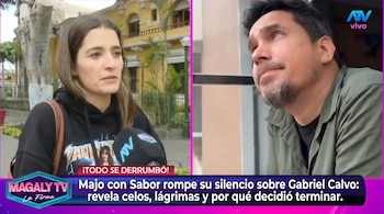 Fotos separadas: À esquerda, uma mulher de cabelos castanhos e vestido preto dá entrevista; À direita, um homem barbudo e de camisa verde observa.