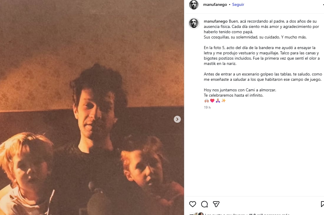Con un posteo con fotos inéditas de su infancia y de su vida juntos, el actor homenajeó a su papá en esta fecha especial (Instagram)