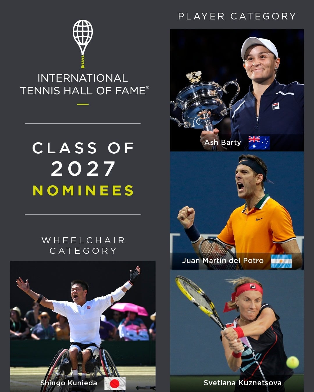 Juan Martín del Potro es candidatos para ingresar al Salón de la Fama del Tenis (@tennishallofame)