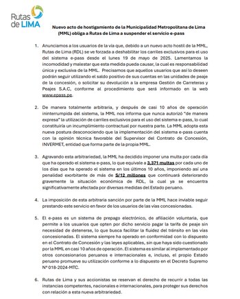 Ruta de Lima denuncia 'nuevo