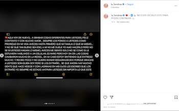 La Liendra, entre lágrimas, dedica carta a sus seguidores: “Necesito amor, necesito mensajes bonitos”. Foto: Instagram @la_liendraa