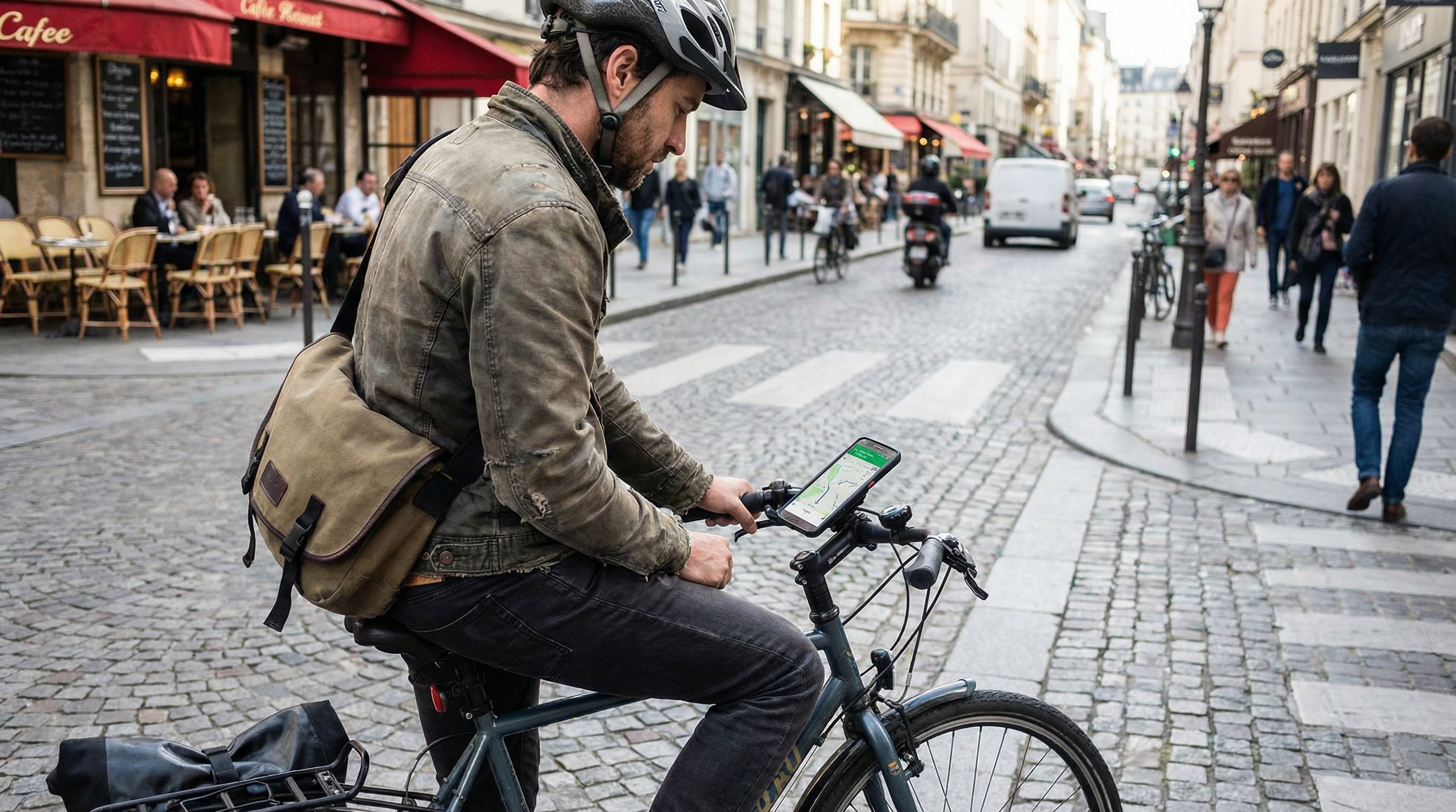 Un ciclista con casco ubicándose en la calle. (Imagen Ilustrativa Infobae)
