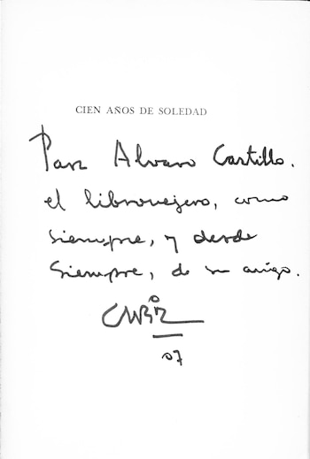 Dedicatoria de García Márquez a Castillo Granada en la primera edición de "Cien años de soledad".