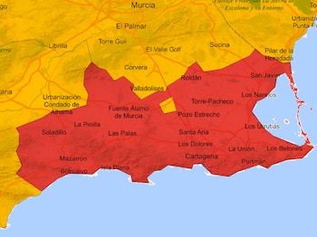 La Aemet activa la alerta roja en Murcia por lluvias torrenciales. (Aemet)