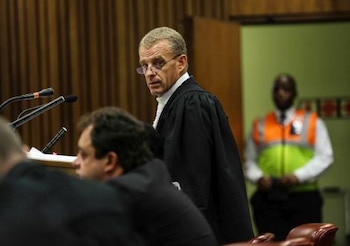 PRETORIA, SOUTH AFRICA - MARCH 11 (SOUTH AFRICA OUT):State prosecutor, Gerrie Nel, at the Pretoria High Court on March 11, 2014, in Pretoria, South Africa.Oscar Pistorius stands accused of the murder of his girlfriend, Reeva Steenkamp, on February 14, 2014. This is Pistorius' official trial, the result of which will determine the paralympian athlete's fate. (Photo by Kevin Sutherland/The Times/Gallo Images - Pool/Getty Images)