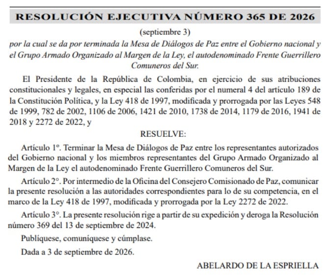 El presidente De la Espriella celebró, además de las resoluciones, la caída de alias Bendito Menor - crédito Función Pública
