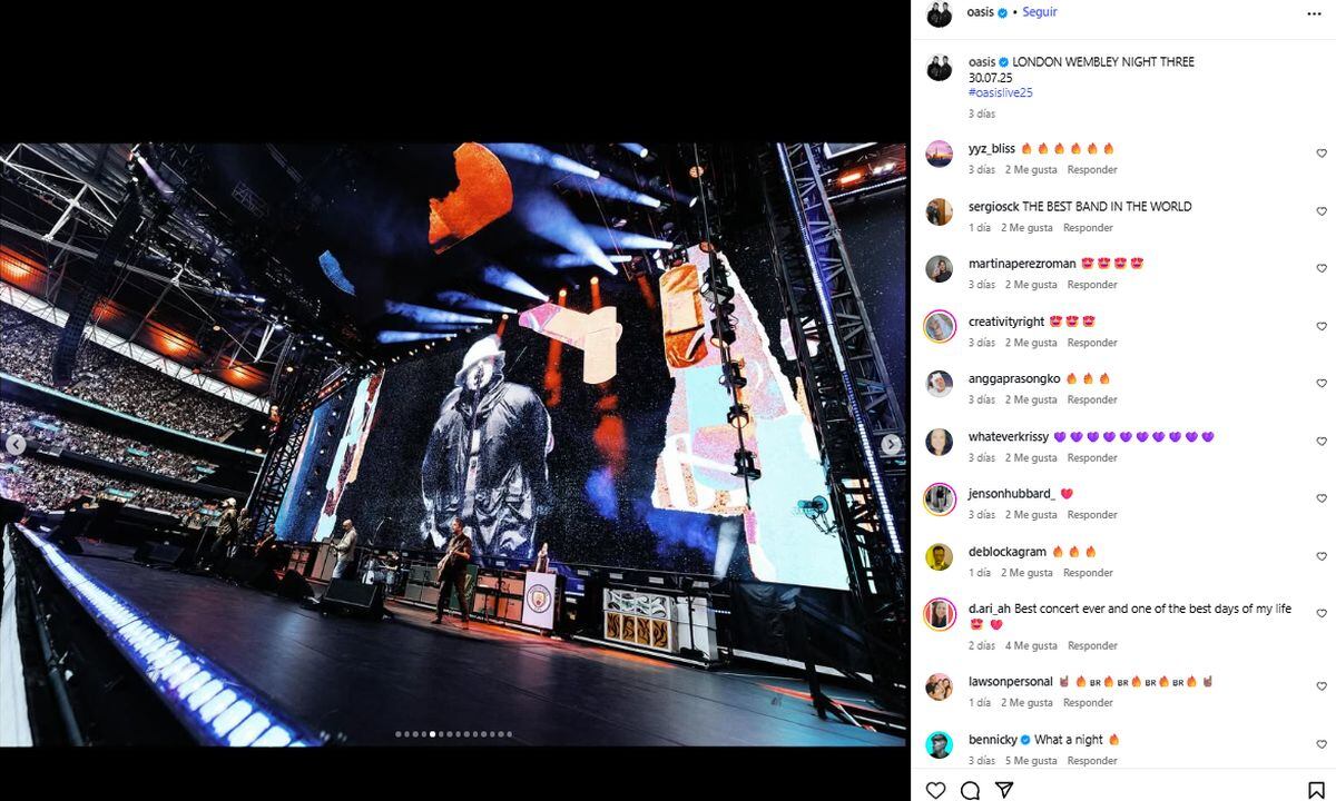 Testigos describieron escenas de fuerte impacto tras presenciar la caída de un hombre durante la actuación de Oasis ante 90.000 personas (Instagram/@oasis)