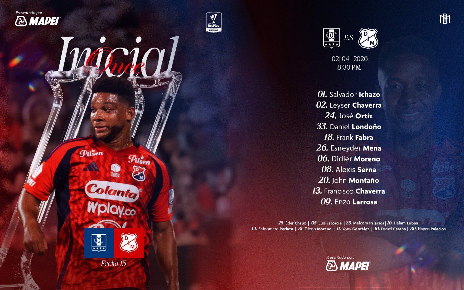 Esta es la alineación del Medellín en el estadio Palogrande de Manizales - crédito DIM