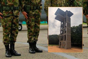 El Ejército aseguró que la torre de entrenamiento de la Escuela Militar de Suboficiales Sargento Inocencio Chincá será sometida a pruebas con cargas muertas de entre 100 y 150 kilogramos - crédito Colprensa y @COL_EJERCITO/X