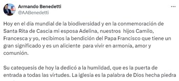 Esta fue la publicación de Benedetti en su cuenta oficial de X - crédito captura de pantalla X