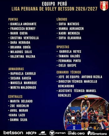 Lista de convocadas de Perú Sub 19 para la Liga Peruana de vóley 2026/2027