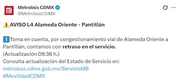 Avance en tiempo real de las diversas líneas de la red de transporte público capitalino.