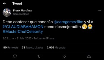 Tuit de Frank Martínez sobre