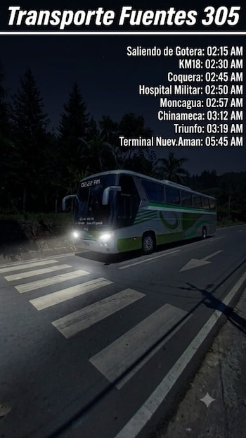 El primer servicio de la madrugada sale a las 2:15 am desde San Francisco Gotera y arriba a San Salvador a las 5:30 am. (Foto: Ruta 305)
