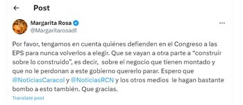 Margarita Rosa De Francisco arremetió