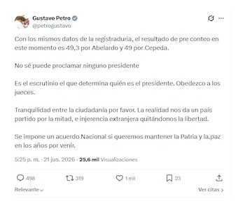Gustavo Petro comentou a vitória de Abelardo de la Espriella