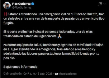 El alcalde de Medellín Federico Gutiérrez confirmó que los equipos de socorro hacen presencia en el lugar del siniestro - crédito @FicoGutierrez/X