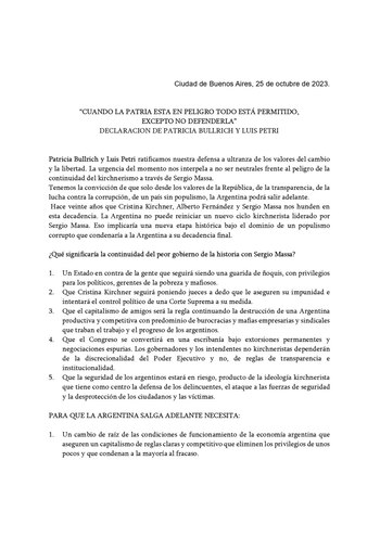 La declaración de Bullrich y