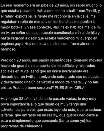 Captura del escrito que compartió